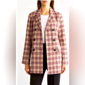 Avec Les Filles Plaid Boyfriend Long Blazer Academia Preppy Size S